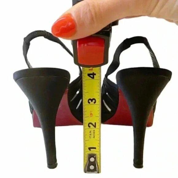 Le Chateau High Heel Slingback Sandals Black Satin Cut Out Peep Toe Size 7 - Picture 10 of 13